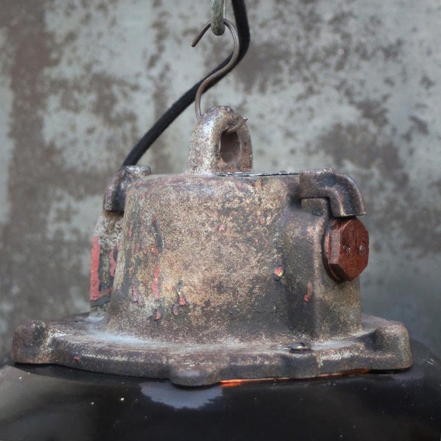 Vintage Industrial Factory Pendant Light in Black Enamel and Cast Iron For Sale - Image 4 of 6
