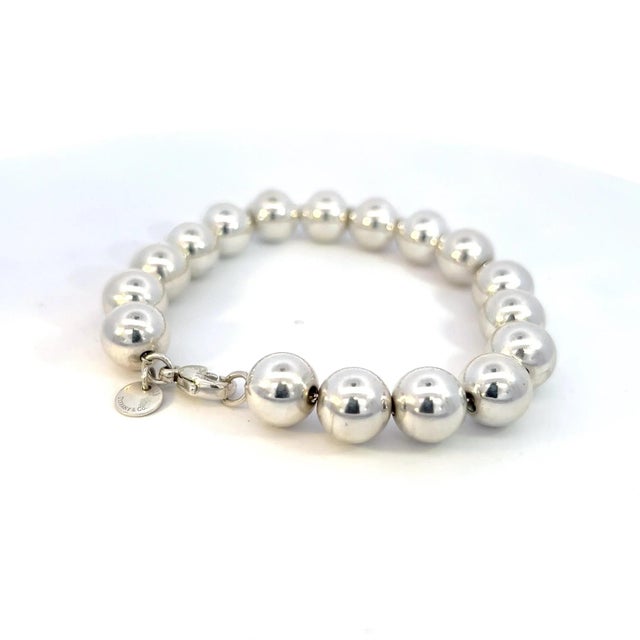 Contemporary 1990s Tiffany & Co Estate 10 mm Ball Bracelet Size 7.5" Sterling Silver For Sale - Image 3 of 4
