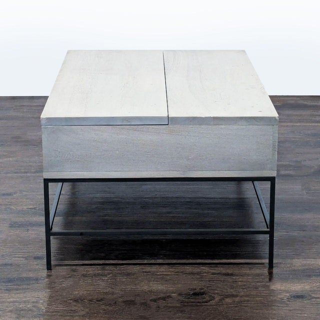 2010s West Elm Industrial Solid Wood Storage Pop-Up Coffee Table For Sale - Image 5 of 9