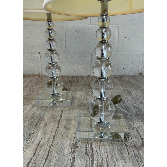 Mid-Century Modern Vintage Heavy Stacked Glass Ball Table Lamps – Hollywood Regency MCM Sculptural Lighting Set For Sale - Image 3 of 11