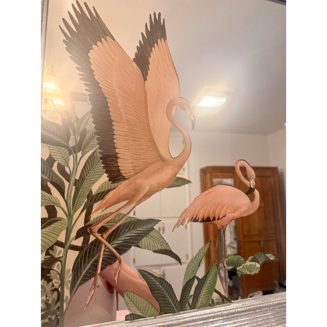 Wood Vintage Flamingo Mirror in Silver Gilt Frame For Sale - Image 7 of 12