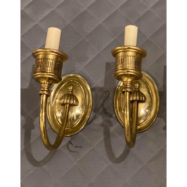 Metal 1920’s Caldwell Gilt Bronze One Light Sconces - Pair For Sale - Image 7 of 7