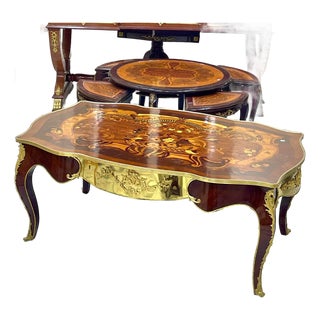 Monumental French Rococo Coffee Table With Marquetry Inlay & Gilded Bronze Mounts For Sale