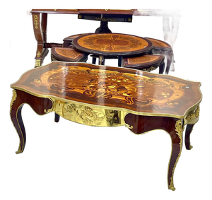 Monumental French Rococo Coffee Table With Marquetry Inlay & Gilded Bronze Mounts