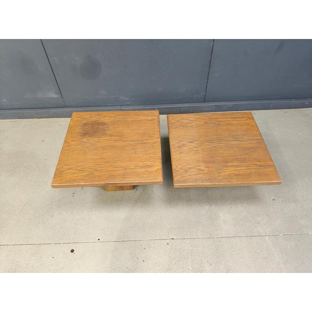 Pair of minimalist wooden side or coffee tables. Timeless pieces. 1960s - Germany Height: 35cm and 40cm Width x depth: 60cm.