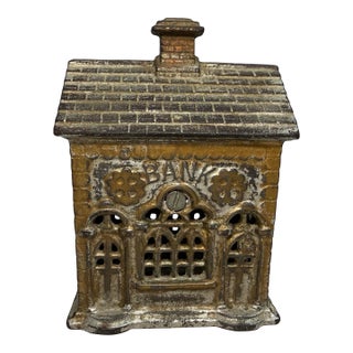 Antique 1910 Ac Williams Cast Iron Double Door Savings Bank Building Still Bank For Sale