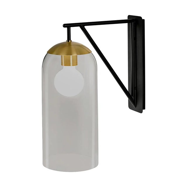 Satin Black With Brushed Brass and Glass Wall Light For Sale - Image 4 of 4