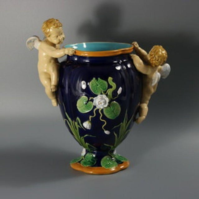 Minton Majolica Cherubs Vase For Sale - Image 15 of 15