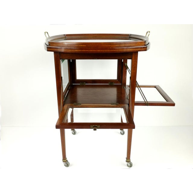 1930s French Neoclassical Mahogany Bar Cart with Glass Tray, 1930s For Sale - Image 5 of 8