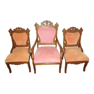 Late 19th Century Antique Ornate Victorian Parlor Chairs - Set of 3