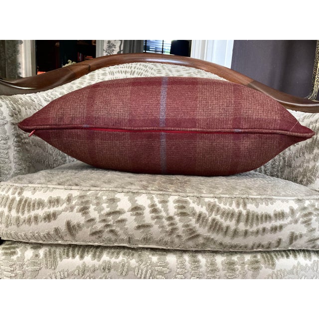 18" Schumacher Montana Wool Plaid 66665 Pillow in Burgundy For Sale - Image 9 of 18