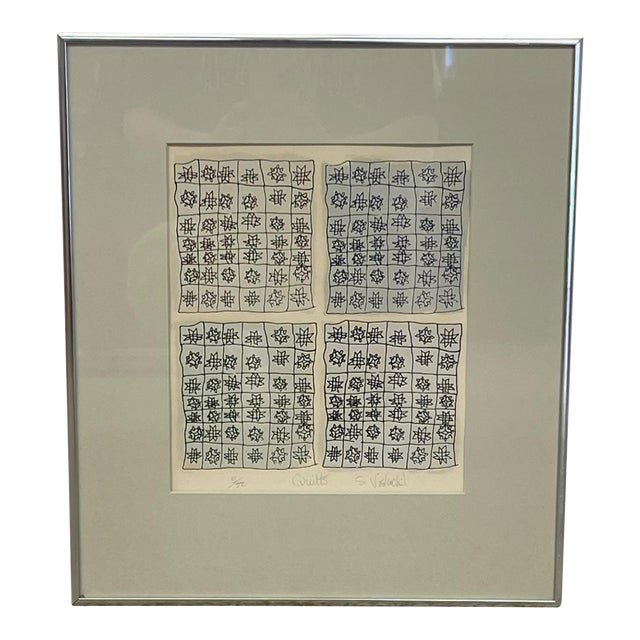 1970s Abstract Quilt Motif Print, Signed, Numbered 5/22, Framed. For Sale