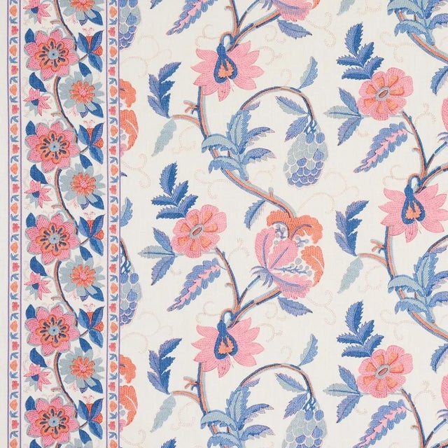 2020s Schumacher Indali Bordered Linen Fabric in Rose & Indigo For Sale - Image 5 of 5