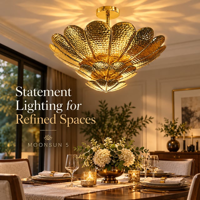 Handmade Brass Flower Ceiling Light, 3 Tier Hammered Floral Chandelier, Art Deco Lotus Semi Flush Mount, Luxury Brass Ceiling Fixture 28 Inches For Sale - Image 14 of 15