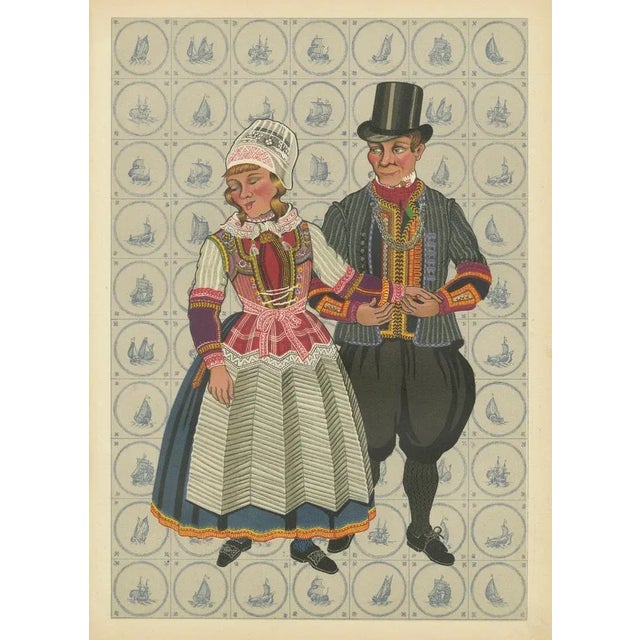 Paper Dutch Folk Couple in Vibrant Marriage Dress from Marken, 1932, Paper For Sale - Image 7 of 10