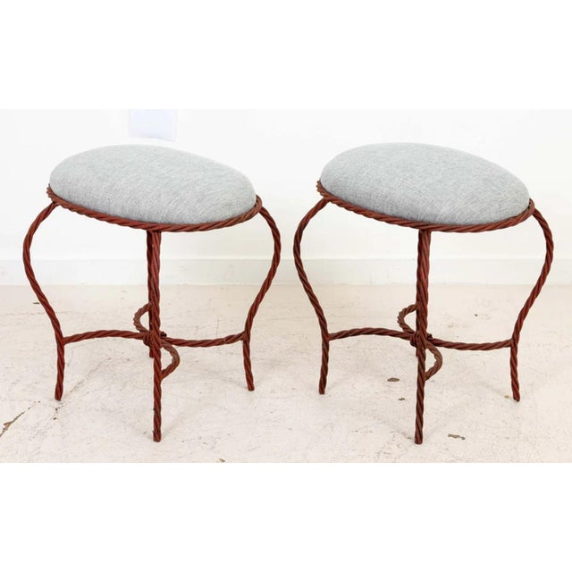 Pair Upholstered Italian Iron Rope Benches For Sale In New York - Image 6 of 7