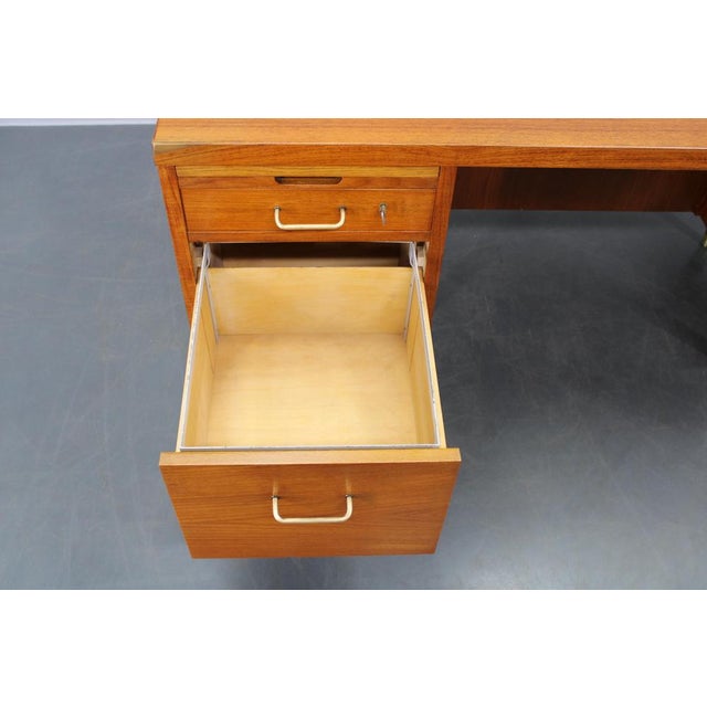 1960s Mid-Century Danish Teak Writing Desk with Brass Details, 1960s For Sale - Image 5 of 18