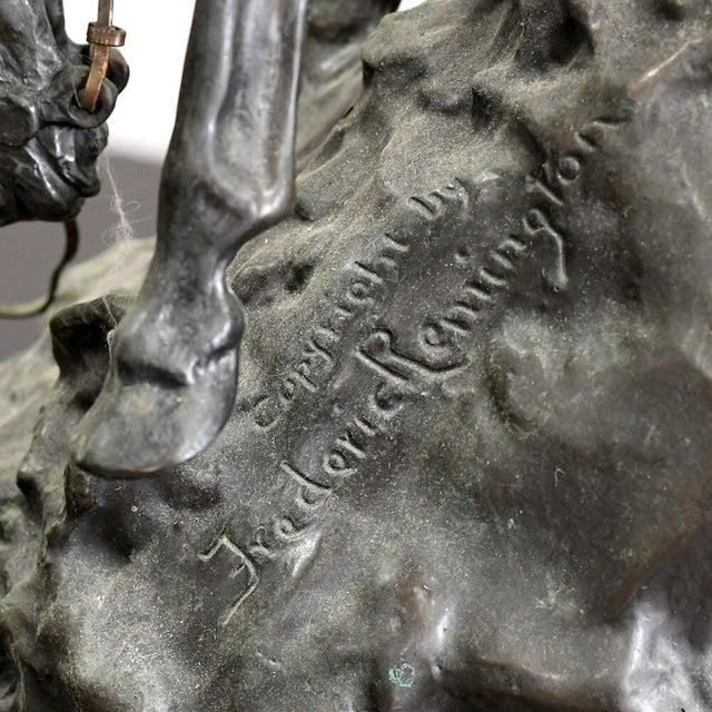 Bronze Bronze Buffalo Signal Sculpture After Frederic Remington on Marble Base For Sale - Image 8 of 13