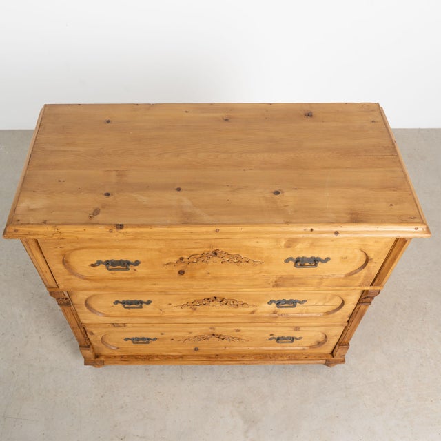 19th Century Romanian Large Pine Chest of Three Drawers For Sale - Image 4 of 18