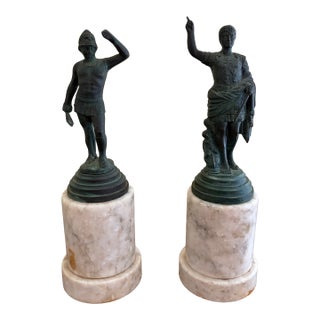Grand Tour Classical Figures in Brass on Marble Bases, Neoclassical Sculptures, Pair For Sale
