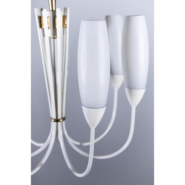 1950s Mid-Century Modern Chandelier with 6 Opaline Glass Shades, 1950 For Sale - Image 5 of 10