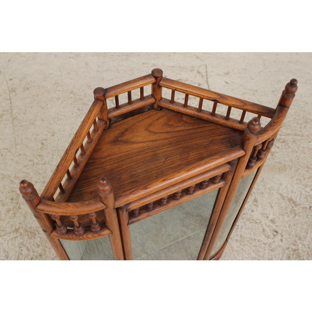 Wood Antique Victorian Oak Stick & Ball Corner Hanging Cabinet For Sale - Image 7 of 12