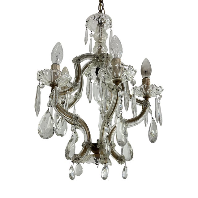 Mid-Century Italian 5-Light Crystal Chandelier, 1950s For Sale