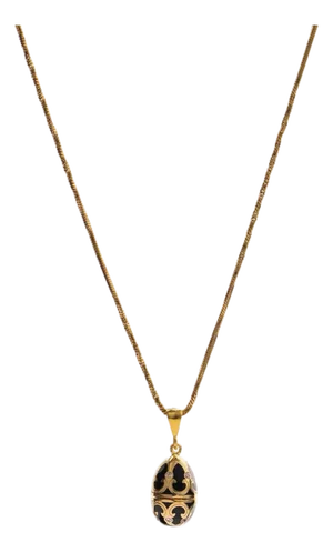 Lucky Clover Black Enamel Egg Gold Necklace