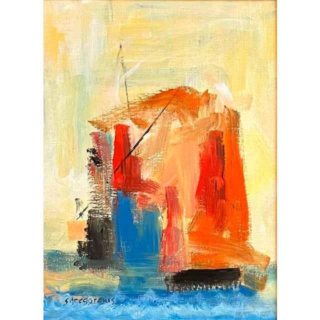 Abstract expressionist painting on canvas paper laid down on mounting-board and backed with foam core. Signed in the lower...