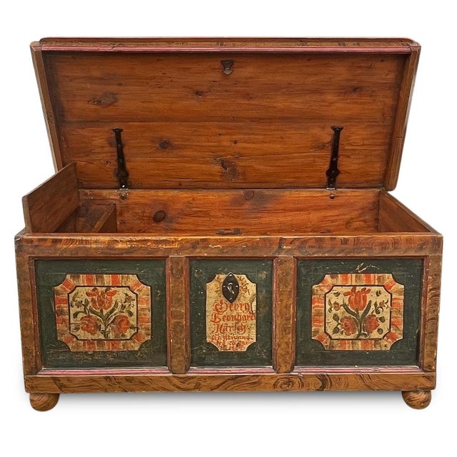 Painted Alpine Chest, 1809 For Sale - Image 4 of 12