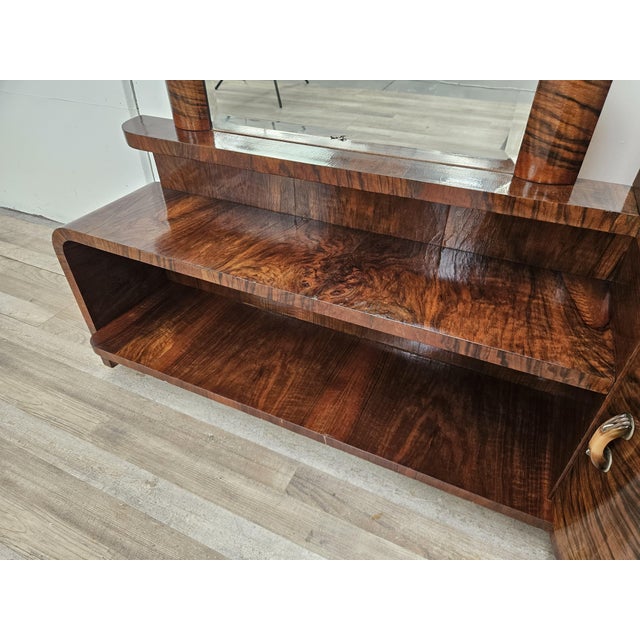 Brown Art Deco Dressing Table in Walnut Burl with Mirror, 1940s For Sale - Image 8 of 18