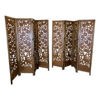 North African Carved Pierced 4-Fold Screens, 1960s, Set of 2 For Sale