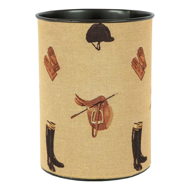 Equestrian Beige Tapestry Waste Bin For Sale