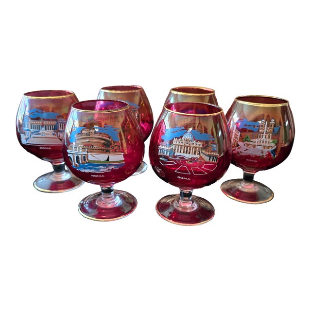 Vintage Mid Century Set 6 Murano Style Venetian Glasses For Sale