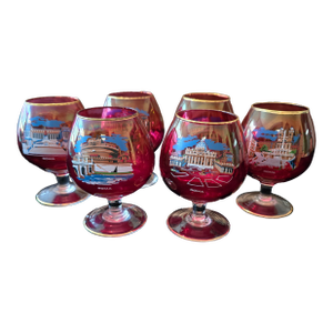 Vintage Mid Century Set 6 Murano Style Venetian Glasses