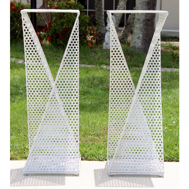 Mid-Century Modern Vintage 1960s Mathieu Matégot Style Sculptural Perforated Metal Pedestals – Pair of Mid-Century Modern Plinths For Sale - Image 3 of 16