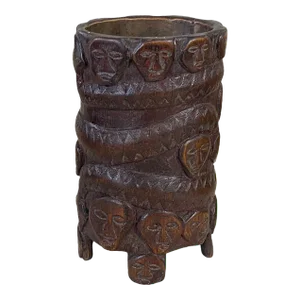 Vintage Circa 1960 Hand Carved Wood African Vase 6.5" H