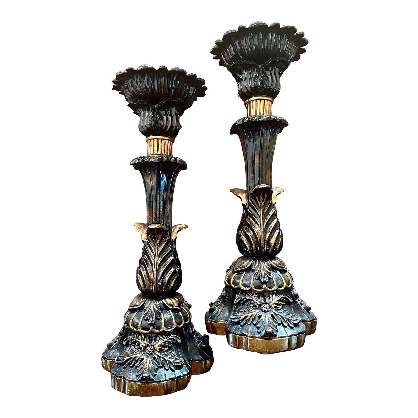 Hollywood Regency Style Black & Gold Candle Holders Set of 2 Chairish