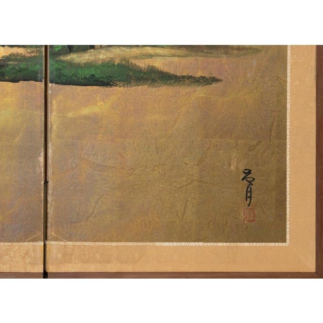 1960s "Summer Landscape With Trees", Shōwa Era Japanese Painted Byobu Screen For Sale - Image 15 of 18