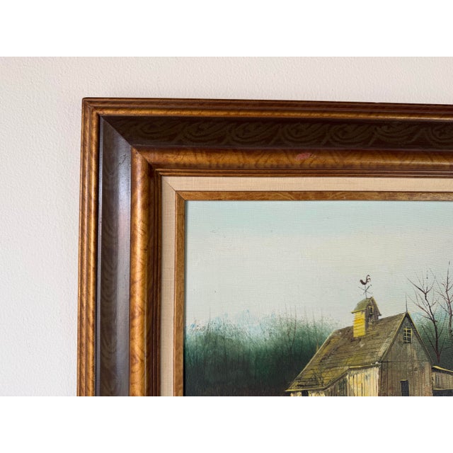 1970s 1970s Vintage Country Farm - Landscape Scene Oil Painting by Herb Helen – Framed For Sale - Image 5 of 12