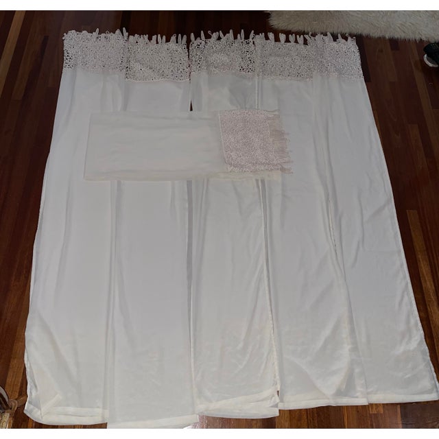 Vintage 1950s European Embroidered Lace Chiffon Curtain Panels Set of Six For Sale In Chicago - Image 6 of 12