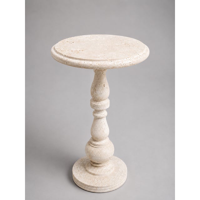 2020s Handcrafted Travertine Marble Side Table 12" Round X 20"h | Stone Accent Table For Sale - Image 5 of 5