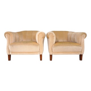 Art Deco Club Chairs with Champagne-Colored Mohair, 1930, Set of 2 For Sale