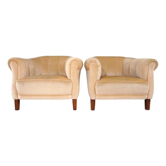 Art Deco Club Chairs with Champagne-Colored Mohair, 1930, Set of 2 For Sale