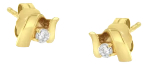10K Yellow Gold 1/10 Cttw Round Brilliant-Cut Diamond Espira Swirls Solitaire Push Back Stud Earrings