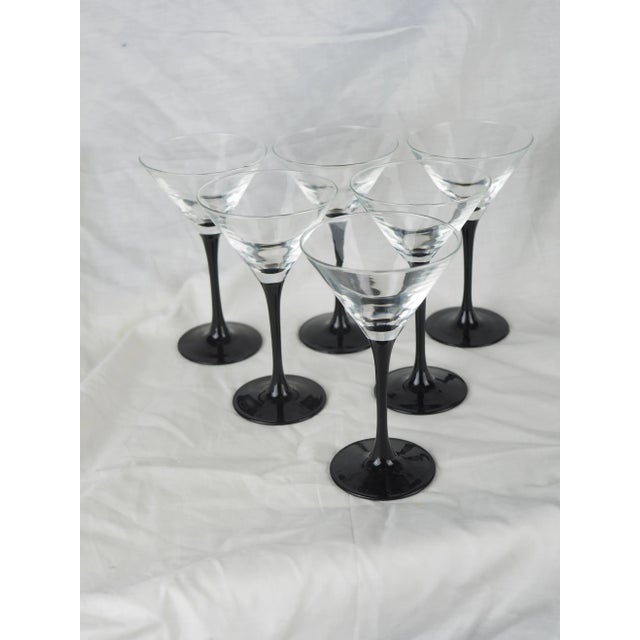 1980s Luminarc French Martini Glasses With Black Stems - Set of 6 For Sale - Image 9 of 11