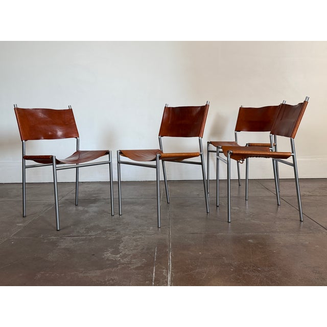 1960s Martin Visser Patinated Leather Dining Chairs For Sale - Image 14 of 18
