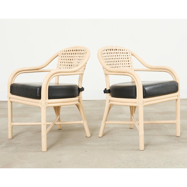 Set of Four McGuire Rattan Laced Rawhide Barrel Armchairs For Sale In Sacramento - Image 6 of 18