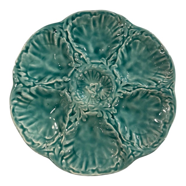 Vintage French Gien Sea Green Oyster Plate For Sale
