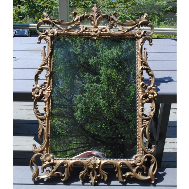Glass Vintage 1960's Turner Gold Hollywood Regency Floral Mirror For Sale - Image 7 of 7
